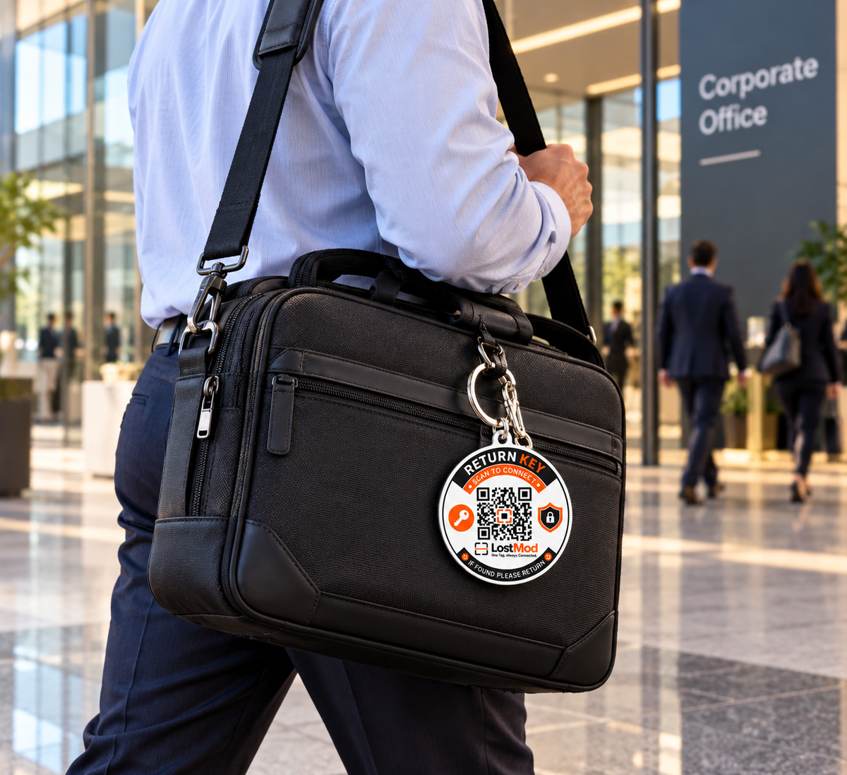 LostMod Laptop Bag Finder QR Code Tag | Smart Office & Travel Bag Tag