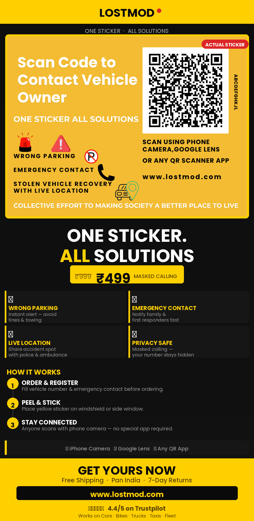 LostMod Smart Parking QR Code Stickers: The Ultimate Vehicle Safety & Recovery Sticker