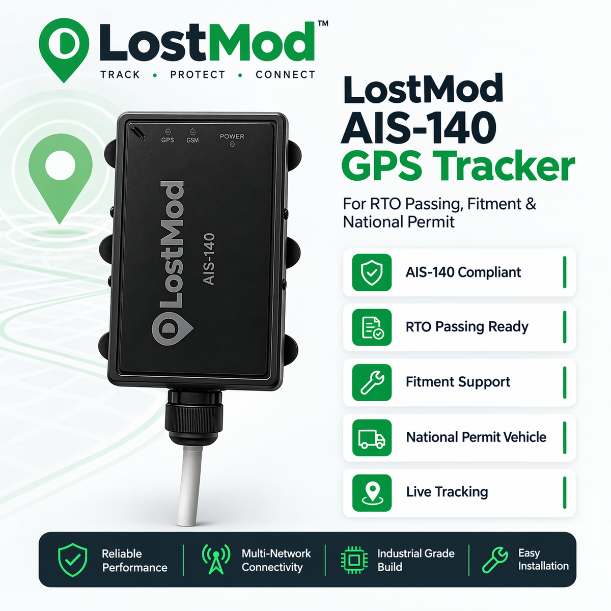 LostMod Advanced AIS 140 GPS Tracker | for RTO Passing, Fitment & National Permit Vehicles
