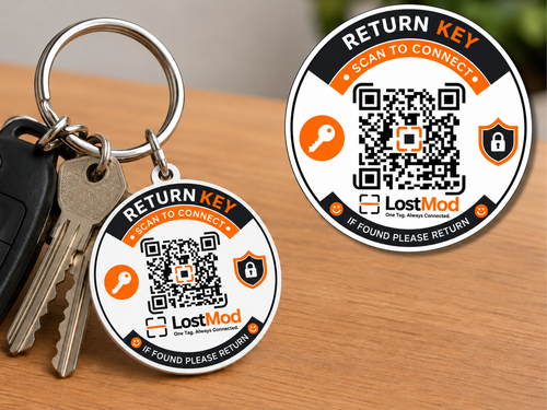 LostMod Key Chain Finder QR Code Tag | Smart Return Keychain