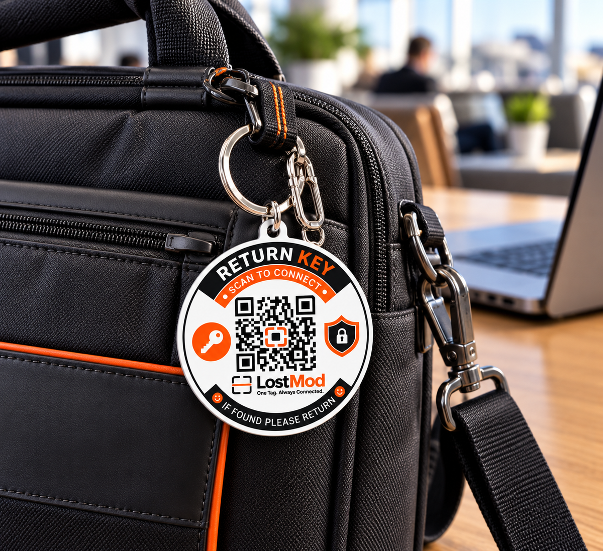 LostMod Laptop Bag Finder QR Code Tag | Smart Office & Travel Bag Tag