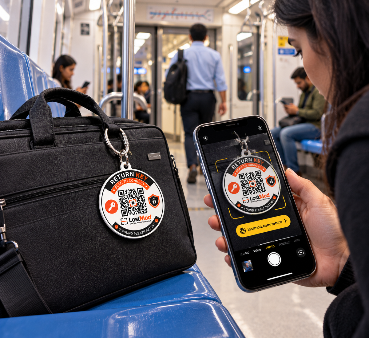 LostMod Laptop Bag Finder QR Code Tag | Smart Office & Travel Bag Tag
