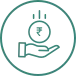 Icon of a hand holding a coin with a currency symbol above it