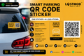 Smart parking QR code sticker advertisement with a car and QR code on a yellow background